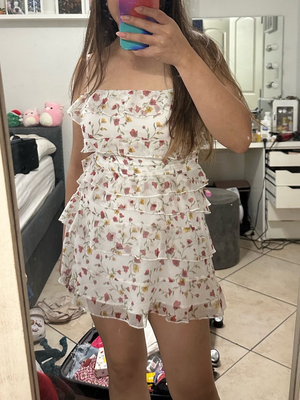 Forever 21 White Floral Ruffled Mini Dress